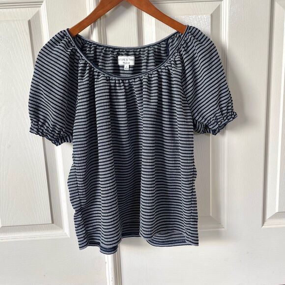 Madwell Texture and Thread peasant top in stripe - Picture 1 of 12